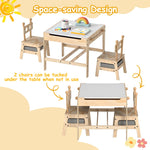 Costzon Kids Table and Chairs, 3 in 1 Wooden Activity Toddler Desk w/Reversible Whiteboard & Chalkboard, Hidden Space and Drawers for Arts, Crafts, Play, Toddler Table and Chair Set (Gray,Giraffe)