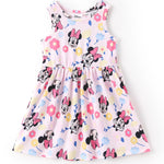 Disney Minnie Mouse Toddler Girl Dress Colorful Floral Pattern Casual Sundress Sleeveless Summer Outfit School Holiday Clothes Pink 2T