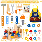 TONZE Kids Tool Set with Apron, 39 PCS Wooden Toddler Tool Bench Box Montessori Toys for 2 3 4 Year Old Boys Girls, Educational STEM Construction Toys Pretend Play Toddler Toys Age 3-5 Birthday Gift