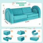 FURNAWAY 12pcs Modular Kids Play Couch - DIY Creativing Kids Couch for Boys and Girls Toddler Sofa Children Convertible Foam Sofa for Playroom Living Room(Cyan)