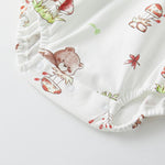 pureborn Baby Girls Bodysuit Peter Pan Collar Bubble Romper Long Sleeve Cotton One-Piece Outfit Mushroom Bear 0-3 Months