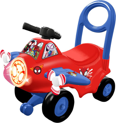 Kiddieland: Marvel Activity Plane Ride-On - Spidey - Spinning Light & Sounds, Foot-to-Floor Vehicle, Interactive Dashboard, Push Handle, Toddler 12mo+