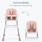 Dream On Me TableTalk 2-in-1 High Chair for Baby & Toddler – Convertible High Chair to Junior Chair, Removable Padded Seat, Dual Dishwasher-Safe Trays, Styrdy Steel Frame, Quick Folding Design – Pink
