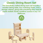 PlanToys® Dining Room Classic Set | Montessori Small World and Family Role Play | Eco Friendly Wooden Dining Room Furniture for Imaginative Play
