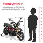 Costzon 12V Kids Motorcycle, Licensed Aprilia Electric Motorcycle Ride On Toy w/Training Wheels, Spring Suspension, LED Lights, Sounds & Music, MP3, Battery Powered Dirt Bike for Boys & Girls, Black