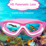 Vvinca Kids Swim Goggles, 180° Clear View Quick Adjusted Strap Swimming Mask with Ear Plugs Nose Clips for Swim Lesson, Anti-Fog No Leak Water Pool Goggles for Children Girl Boy Age 3-12 (Pink)