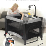 BIUSIKAN Baby Bassinet, Pack and Play with Bassinet, Bassinet Bedside Sleeper with Diaper Changer, Mosquito Net, Music Box, Portable Crib with One-Click Installation, Playard for Newborn to Toddlers