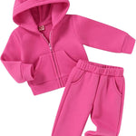 Happy Town Baby Clothes for Girls Boys Clothes Solid Color Zipper Hoodie and Pants Set Infant Fall Winter Outfits