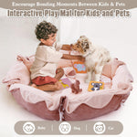 5-in-1 Plush Baby Play Gym, Baby Play Mats, Convertible Baby Gym with Pillow, Tummy time mat, 6 Sensory Toys, Baby Activity Center from Newborn to Toddler, Pet Bed, Cat & Dog Bed, Ball Pit, Pink
