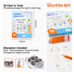Shuttle Art Jumbo Pencils - 36 Pack Triangle Pre sharpened Pencils #2 HB with Top Erasers & Sharpener, for Kids Ages 4-6, Kindergarten School Supplies, Ideal for Home, Classroom
