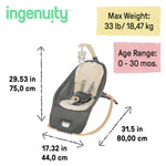 Ingenuity Every Season 2-in-1 Baby Rocker & Seat - Cooling and Warming Fabrics, Detachable Sustainable Wooden Activity Bar, Music, Vibration, for Ages 0-30 Months, Wesley (Grey)