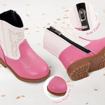 DUONITITI Baby Cowboy Cowgirl Boots Toddler Western Embroidery Round Toe Riding Shoes for All Seasons(Pink,12-18 Months)