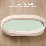 2-Pack Baby Bassinet Sheets Girl, Boy - 33x17 Viscose Derived from Bamboo Bedside Mattress Fitted Bassinet Sheets, Compatible with Halo Bassinest Swivel Sleeper, Baby Delight, Graco (Sage)