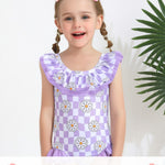 Baby Girl Bathing Suit One Piece Swimsuit Purple Checkered Bikini Set Baby 4T 5T Swimsuit Girls Toddler Ruffled Sleeveless Bathing Suits for Kids