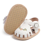 WaiHeikki Baby Girls Summer Sandals PU Leather Non-slip Embroidery Flower Cute Flats Toddler Shoes for Casual Daily (White, 6-12 Months)