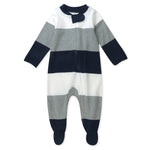 HonestBaby Sleep & Play Footed One-Piece Pajama Sleeper 100% Organic Cotton, Baby Boys, Jumbo Stripe Navy, Newborn
