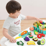 Cutting Play Food Toys For Kids, Pretend Play Kitchen Accessories, Fake Fruits/Vegetables Set With Shopping Storage Basket, Plastic Board And Knife, Birthday Gifts/Educational Toy For Toddler Children