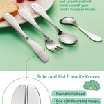 EIUBUIE Toddlers Silverware Set, 18/10 Stainless Steel Safe Kids Silverware, Cute Baby Utensils Reusable Metal Mirror Polished Child Flatware Cutlery Includes Fork Spoon Knife for Eating, 4 Pieces
