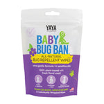 Yaya Organics Baby Bug Ban all-natural bug repellent wipes packaging on a white background