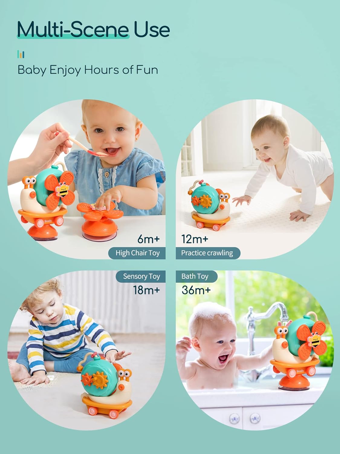 5-in-1 High Chair Toy with Suction Cups Spinner Montessori Toys for Toddler 1-3 Year Old-Fine Motor Infant Tray Sensory Travel Toys for Baby 6-12-18 Months Boy Girl Newborn Birthday Gift