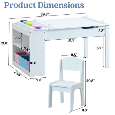 GABHX Kids Art Table and Chair Set, 3-in-1 Easel & Craft Table for Coloring Drawing Painting, Kids Art Desk Includes 6 Paint Cups, 6 Storage Bins & Paper Roll Holder