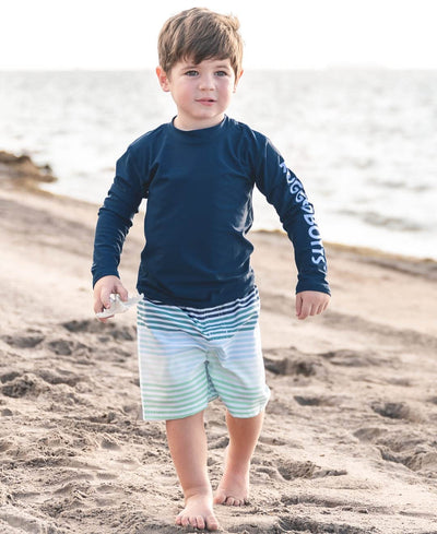 RuggedButts® Baby/Toddler Boys Navy Long Sleeve UPF 50+ Sun Protective Rash Guard Surf Swim Shirt - 6-12m