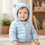 JiAmy 2-3Y Baby Boys Girls Coats Toddler Puffer Jacket Bear Hooded Winter Clothes Outwear Light Blue