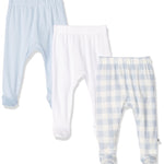 HonestBaby 3-Pack Organic Cotton Footed Harem Pants, Blue Painted Buffalo Check, Preemie