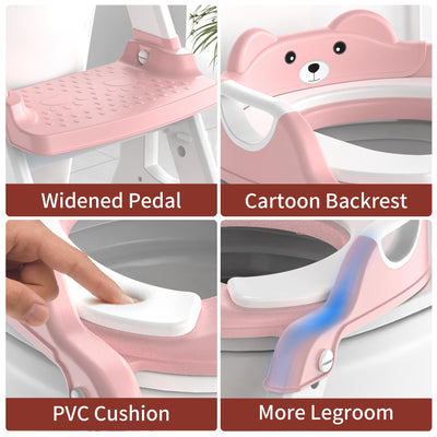 Meulife Potty Training Seat, Upgrade 2 in 1 Potty Training Toilet for Toddler, Toddler Toilet Seat for Boys Girls with Support Bar, Anti-Slip Pad and Step Stool (Pink)