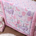 The Peanutshell 3 Piece Baby Crib Bedding Set for Girls - Newborn, Infant & Toddler Nursery Bed Set Decor with Fitted Crib Sheet, Dust Ruffle Comforter - Butterfly Song