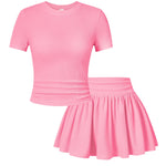 PATPAT Girls Skirt Sets Size 9-10 Years, Pink Crop Tops and Elastic Waisted Pleated Skorts 2 Piece Outfits, Girls Y2K Outfits, Kids Clothes Summer Clothes Clothing Sets