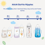 MAM Baby Bottle Nipples Slow Flow Size 1, for 0+ Month Newborn Babies, Skin Soft BPA Free Silicone, 94% Nipple Acceptance, Fits All MAM Bottles, Developed with Medical Experts, 4 Pack, Made in Europe