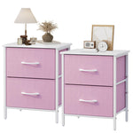 Stero Nightstand Set of 2, Kids Dresser with 2 Drawers, Steel Frame Bedside Furniture, Wood Top Fabric Night Stand, Colorful End Table for Home, Bedroom, Office, Pink