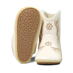 DUONITITI Baby Cowboy Cowgirl Boots Infant Western Embroidery Shoes for First Walker (White, 18-24 Months)