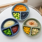 Tiny Marvels Baby Plates 3 Pack, 100% Food Grade Silicone Toddler Plates, Divided Baby Suction Plates, Non-Slip Toddler Plate Set, Baby Led Weaning Supplies, Microwave & Dishwasher Safe