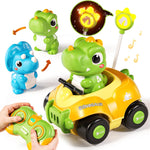 Jovow Dinosaur Remote Control Car for Toddlers,Kids Dinosaur Toys with LED Lights & Music,Electric RC Cars Toys for Boys Kids Birthday Age 3 4 5 6 Years Old.