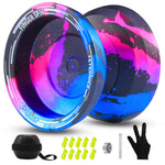 FETESNICE Y26 Professional Butterfly Yo-Yo - Dual Mode Responsive/Unresponsive Finger Spin Yoyo for Kids, Adults & Competition Players | Pro Yo-Yo with 10 Strings + Case & Gloves（Black Blue Pink）