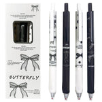 MOZXIRZ 4 Pcs Cute Retractable Pens Bowknot Gel Pens 0.5mm Fine Point Black Ink Smooth Writing Pen Office School Supplies Cartoon Kawaii White Pen for Women Girls (White)