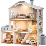 ROBUD Doll House, Wooden Dollhouse with 6 Rooms, 29-pcs Realistic Accessories, Dollhouse Playset for 4-6 Inch Dolls, Gifts for Kids & Toddlers, Nordic Style, Ages 3+