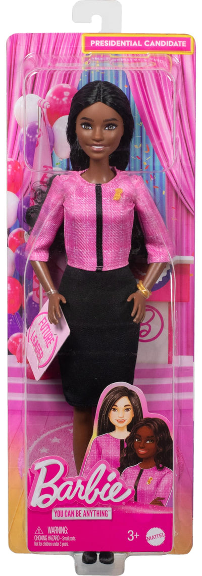 Barbie Careers Doll & Accessories, Future Leader with Dark Brown Hair Wearing Outfit with 2 Golden Bracelets & “B” Pin, Includes Sticker for Kids