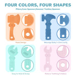 TYRY.HU Baby Teething Toys for Babies, Baby Teether Toys, BPA Free Silicone Baby Molar Teether Chew Toys, Hammer Wrench Spanner Pliers for Boys Girls, Soft-Textured, Easy to Hold & Clean, 4 Packs