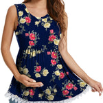 Xpenyo Womens Maternity Tank Top Sleeveless Lace Crochet Trim Peplum Cami Shirts Camellias Blue S