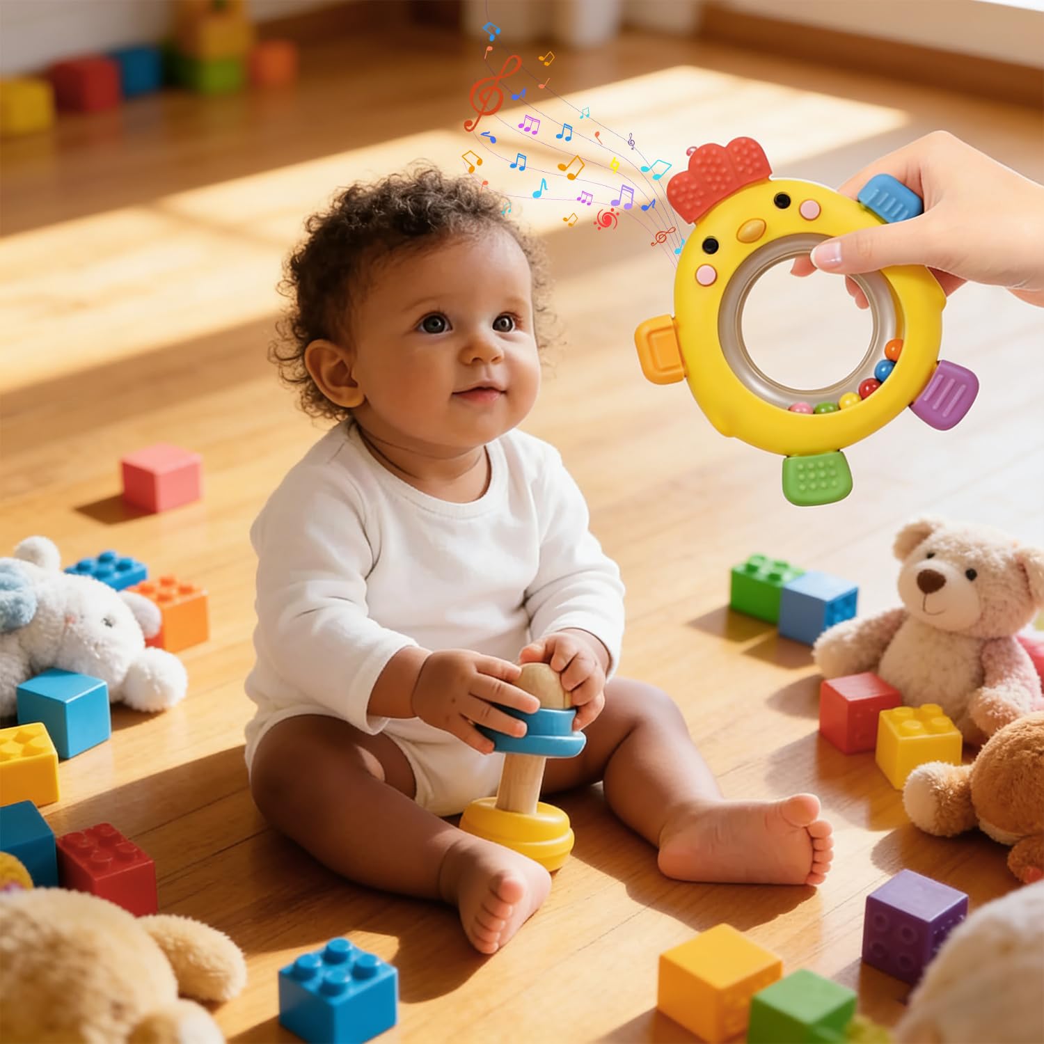 WALULAN Sensory Toys for Babies, 2 Pack Baby Teething Rings Toys for 0-3 3 6-12 Months Baby Rattle Teether Silicone Teether Relief Chew Soothing,BPA Free,Sore Gums Babys Teethers Toys