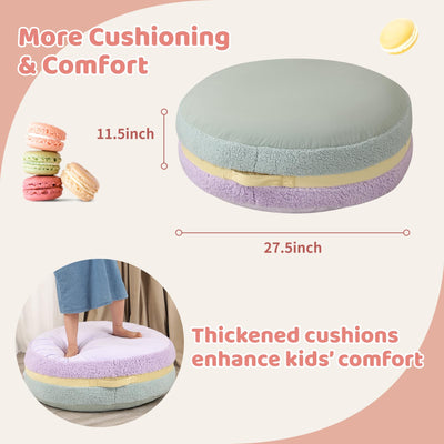 MOMCAYWEX Macaron Bean Bag Chair for Kids and Teens, Comfy Sherpa Pouf Ottoman for Kids and Adult, 27.5"×27.5"×13.5", Purple and Green