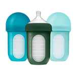 Boon Nursh Bottles - Silicone Baby Bottles Help Ease Colic Symptoms - Formula and Breast Milk Only Touch Food-Grade Silicone - Medium Flow - 8 Oz - Blue