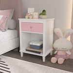 Modern Nightstand, Kids Nightstand with One Drawer, End Table for Boys and Girls, Toddler Night Stand for Living Room, Bedroom (Pink)