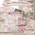 Luxury 36 Pcs Baby Girl Gift Basket Premium Newborn Essentials, Baby Shower Gender Reveal Gifts,Baby Books Blanket Footie Pajamas Portable Diaper Changing Pad,Baby Gift Basket for Girls,Large,Pink