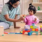 LOVEVERY | The Block Set | Solid Wood Building Blocks and Shapes + Wooden Storage Box, 70 Pieces, 18 Colors, 20+ Activities, Toddler Block Set and Converts into a Pull Car, Ages 12 to 48+ months