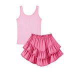 PATPAT Girls Skirt Sets Size 9-10, Hot Pink Crop Tank Tops + Pleated Skirts with Built in Shorts 2 Piece Outfits, Tween Girls Trendy Clothes Western Outfits Streetwear