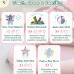Hiseeme Baby Play Gym Mat, Thick & Plush Baby Playmats, Tummy Time Mat with 5 Sensory Toys for Newborn Development, Baby Activity Gym for Infant with Non-Slip Cushioned Foam Padding (Grey)